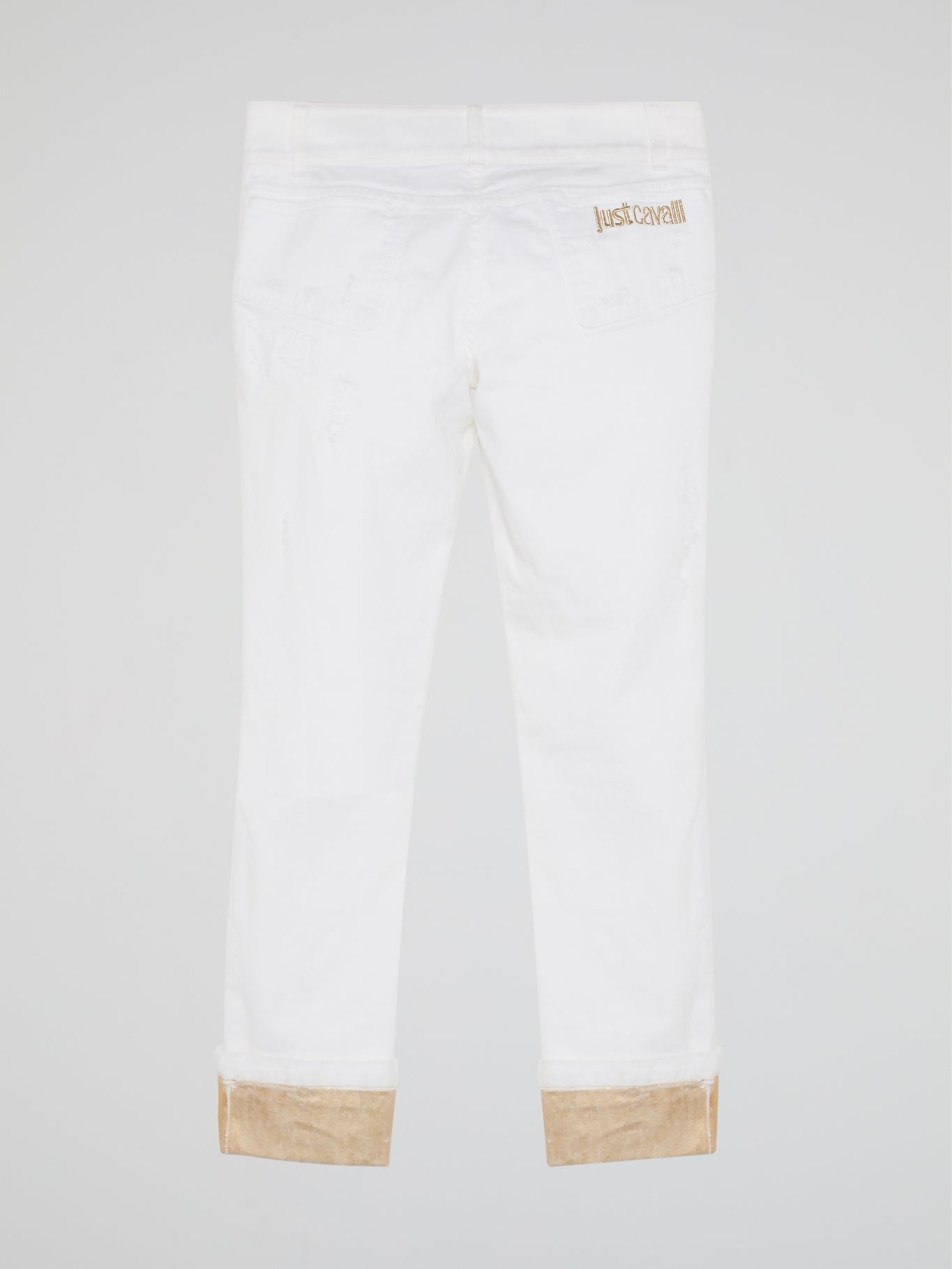 White Contrast Hem Pants