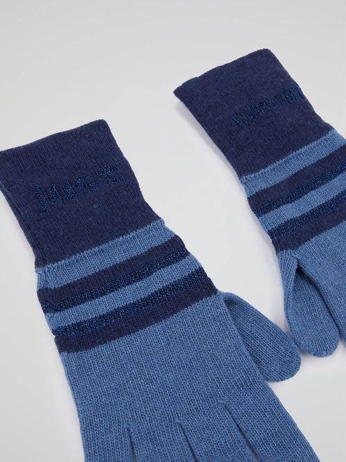 Blue Striped Knitted Gloves