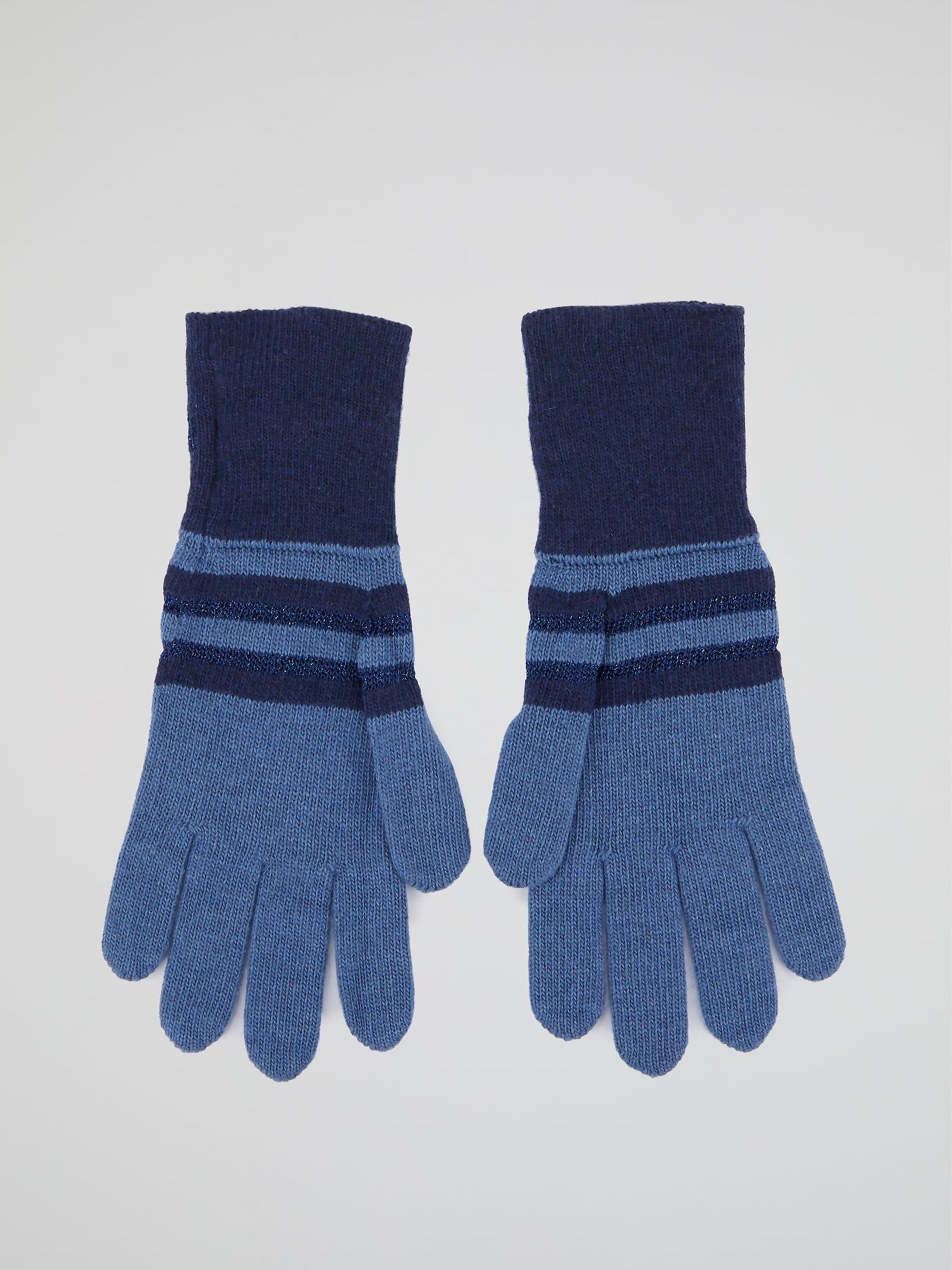 Blue Striped Knitted Gloves