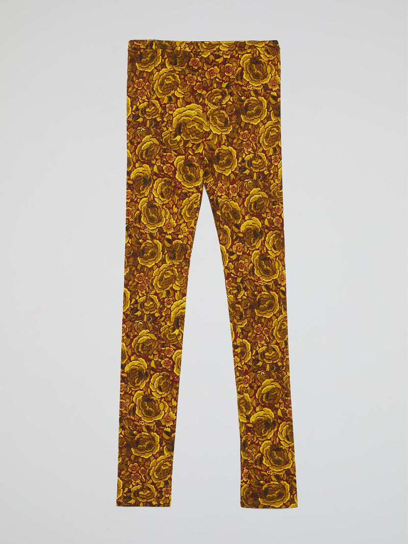 Yellow Floral Print Leggings