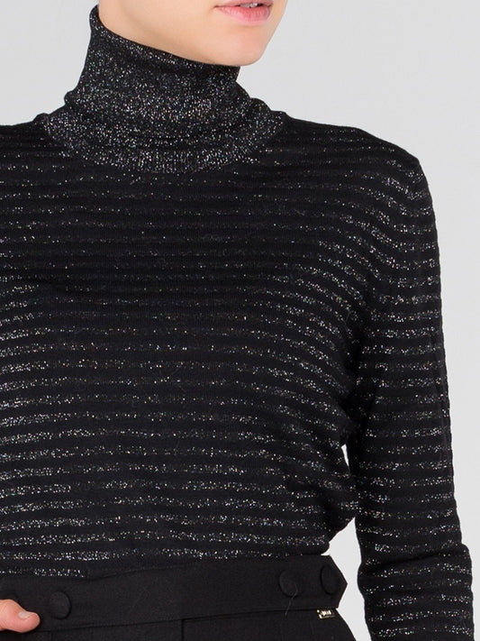 Black Striped Turtleneck Sweater