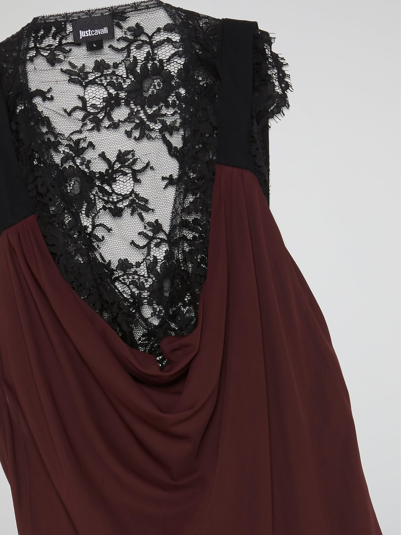 Burgundy Lace Panel Cowl Neck Top