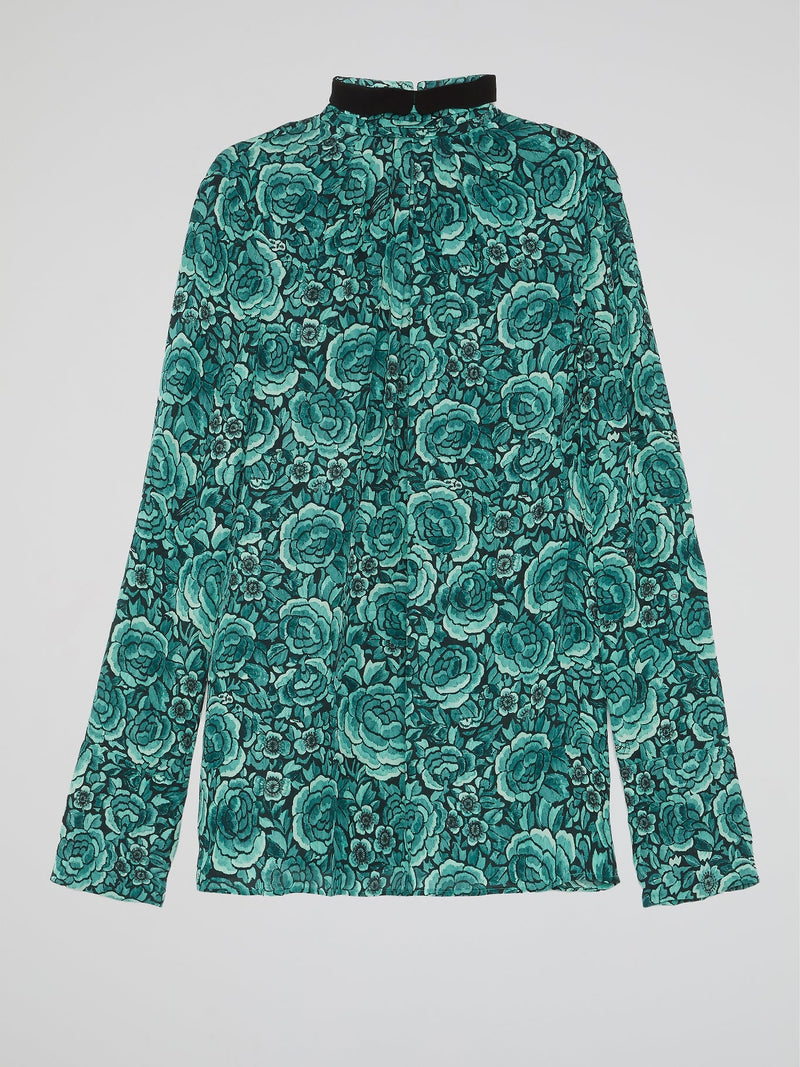 Green Floral High Neck Shirt