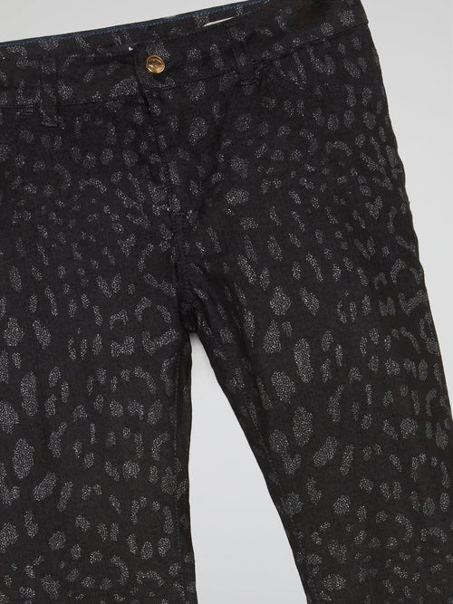 Black Glittered Leopard Print Trousers