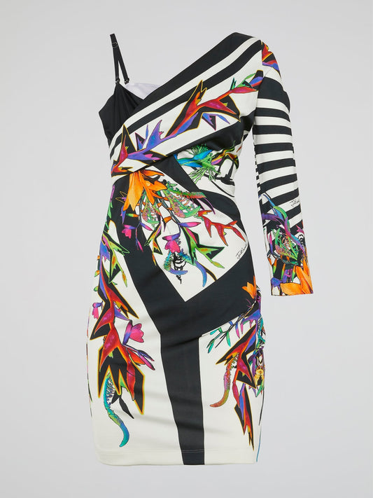 Printed Asymmetric Mini Dress