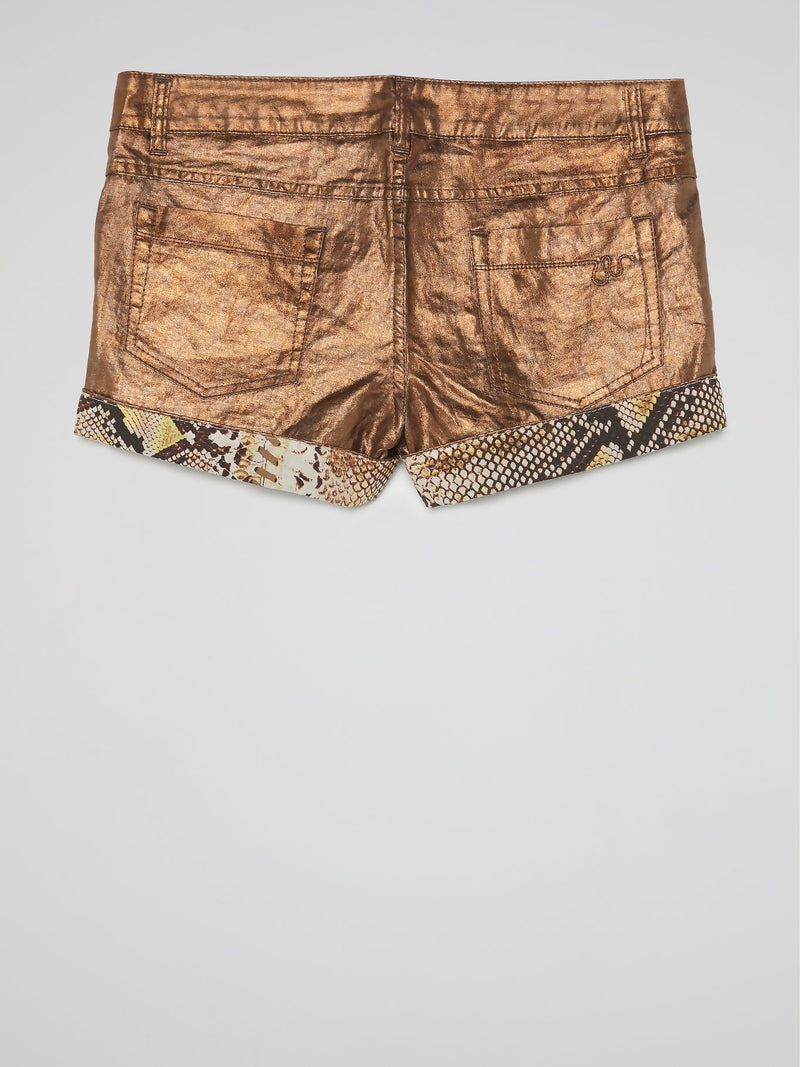 Snake Print Hem Rustic Shorts