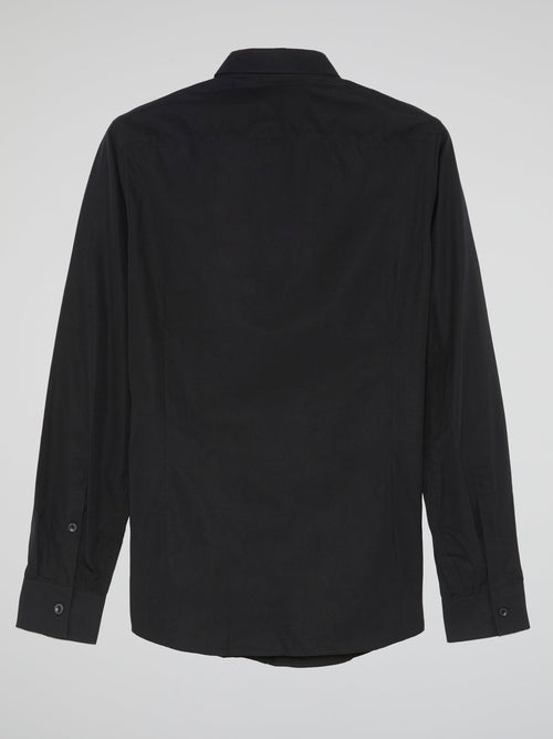 Black Pleated Bib Shirt