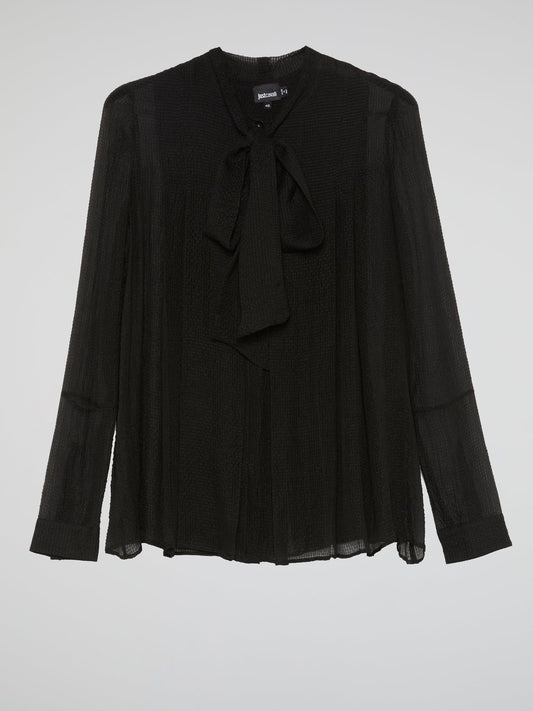 Black Bow Tie Knit Blouse