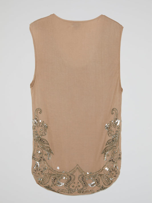 Beige Crystal Embellished Top