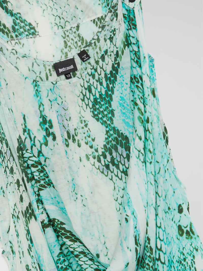 Green Reptile Print Cowl Mini Dress