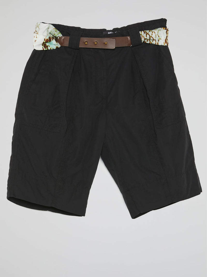 Black Snake Print Belted Shorts