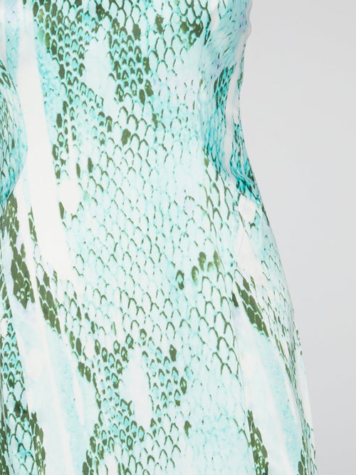 Green Reptile Print Sleeveless Long Dress