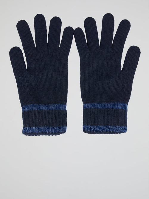 Navy Ribbed Gloves