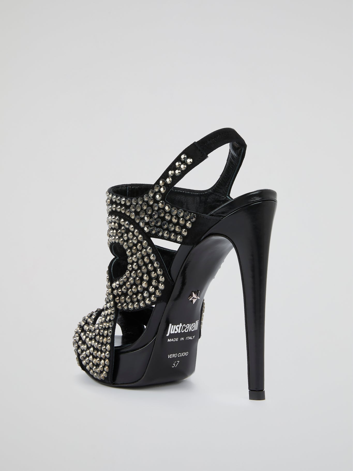 Black Studded Caged Stiletto Sandals