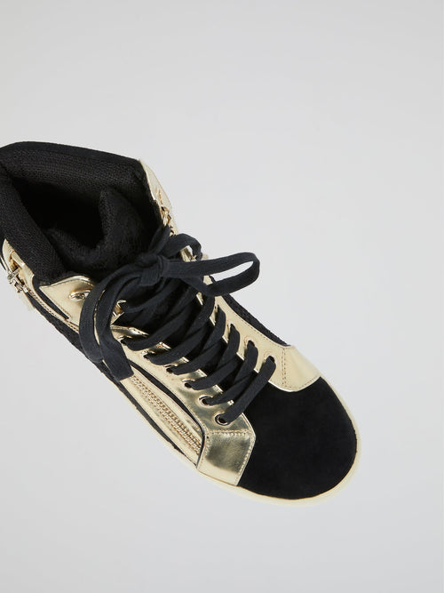 Gold Panel High-Top Sneakers