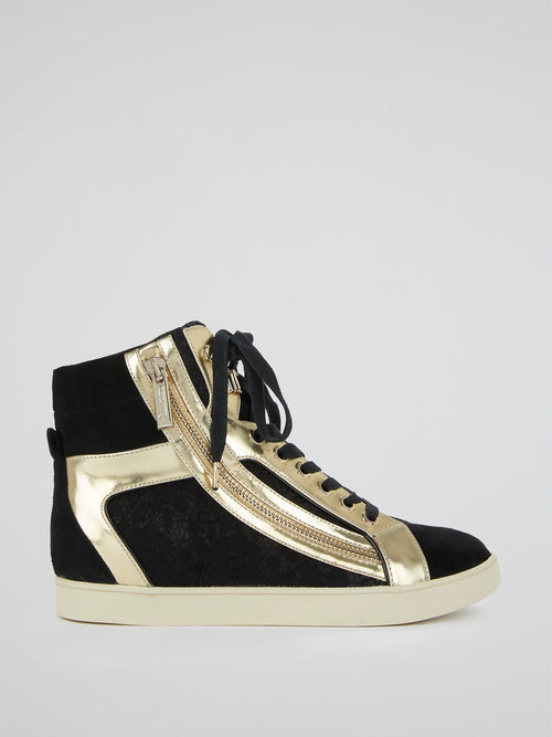 Gold Panel High-Top Sneakers