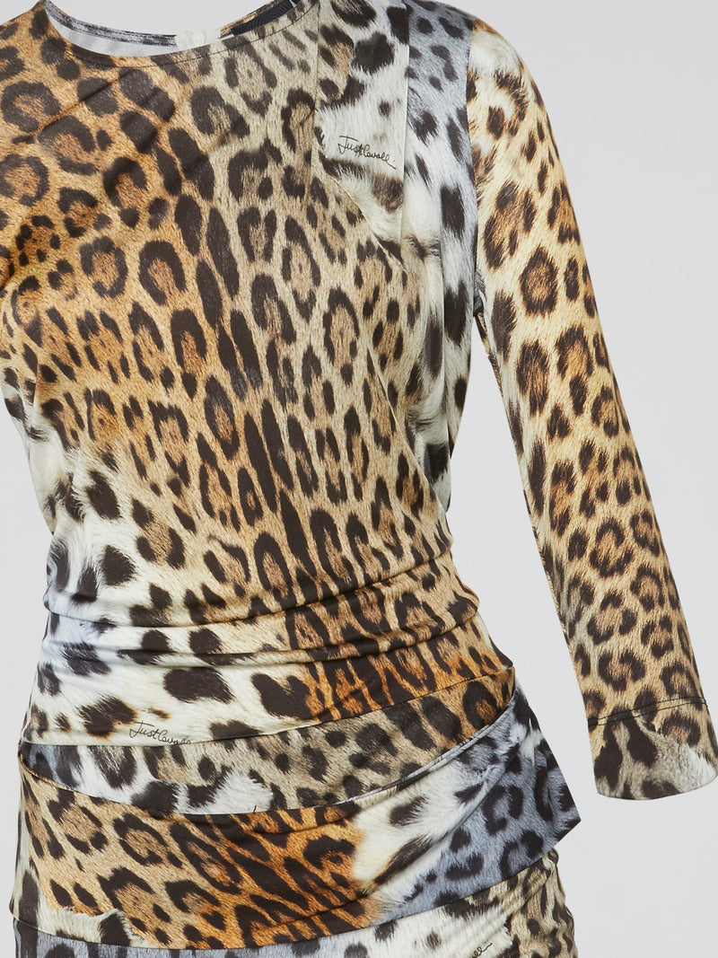 Leopard Print Draped Dress