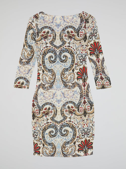 Paisley Print Bateau Neck Dress