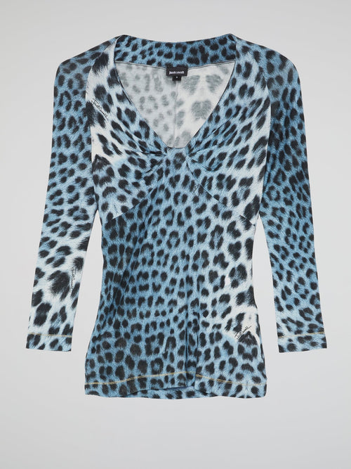 Blue Leopard Print Top