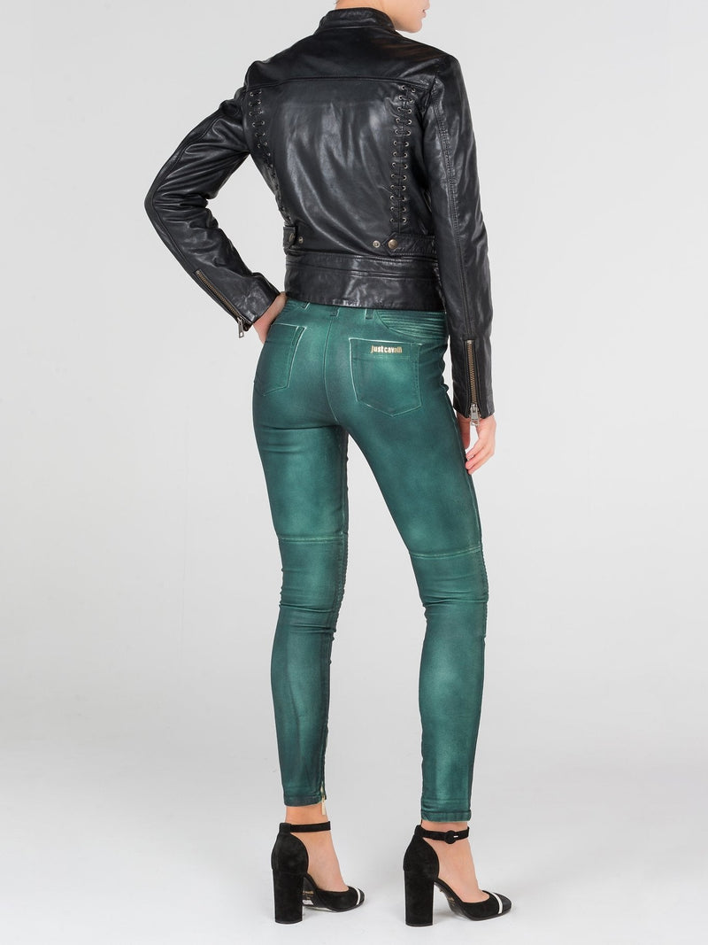 Green Skinny Zipper Pants