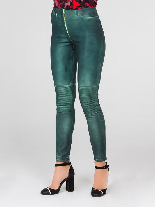 Green Skinny Zipper Pants