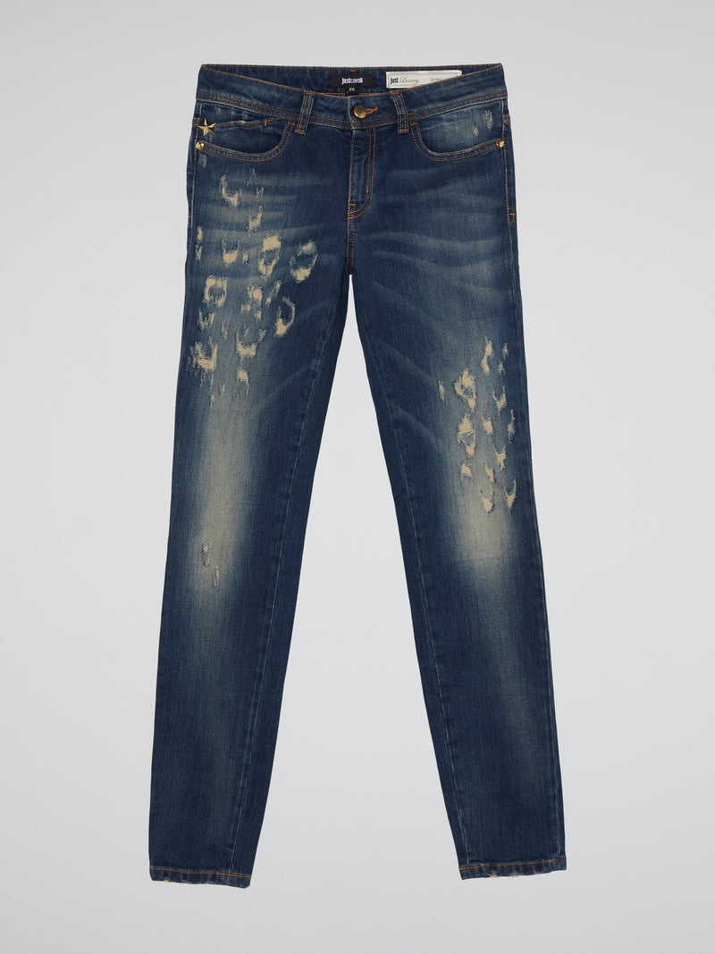 Leopard Effect Distressed Jeans