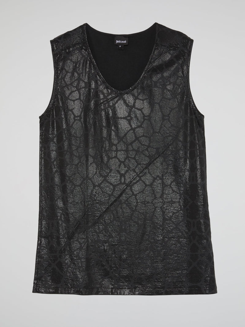 Black Reptilian Sleeveless Top