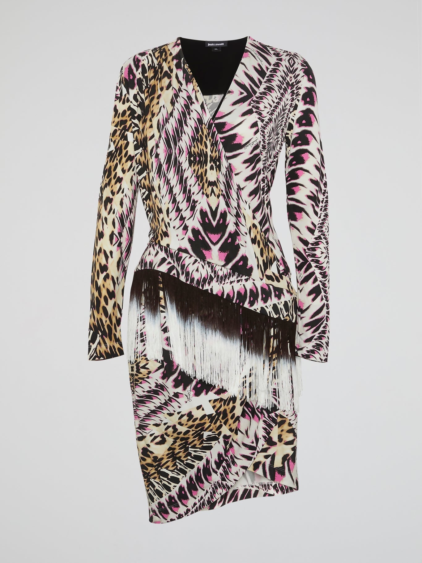 Animal Print Fringe-Detail Dress