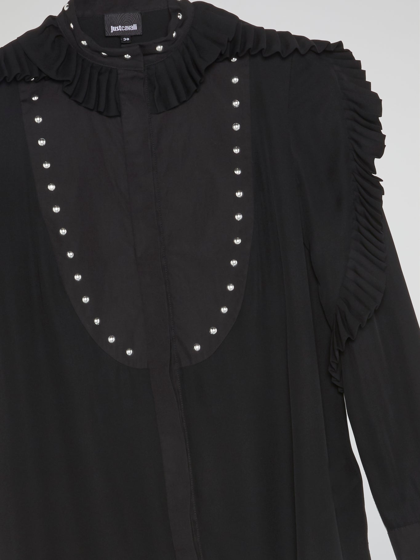 Black Frill-Detail Blouse