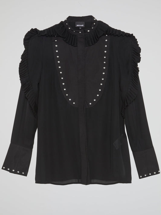 Black Frill-Detail Blouse