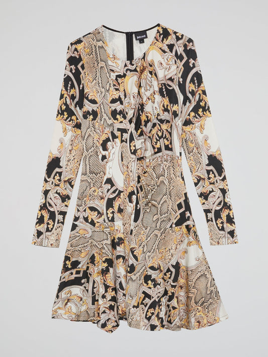 Baroque Print Long Sleeve Dress