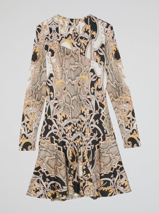 Baroque Print Long Sleeve Dress