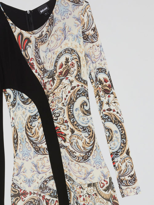 Paisley Print Panel Flared Dress