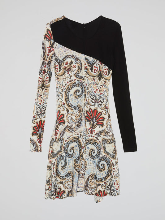 Paisley Print Panel Flared Dress