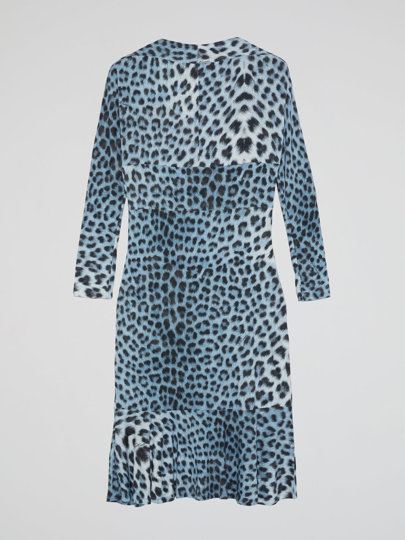 Blue Leopard Print Long Sleeve Dress