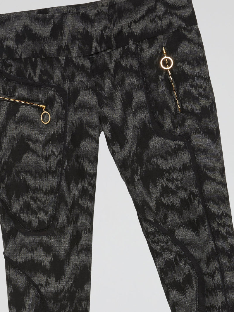 Black Pattern Print Patchwork Pants