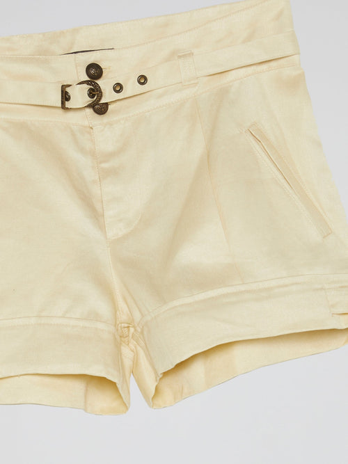 Beige Belted Mini Shorts