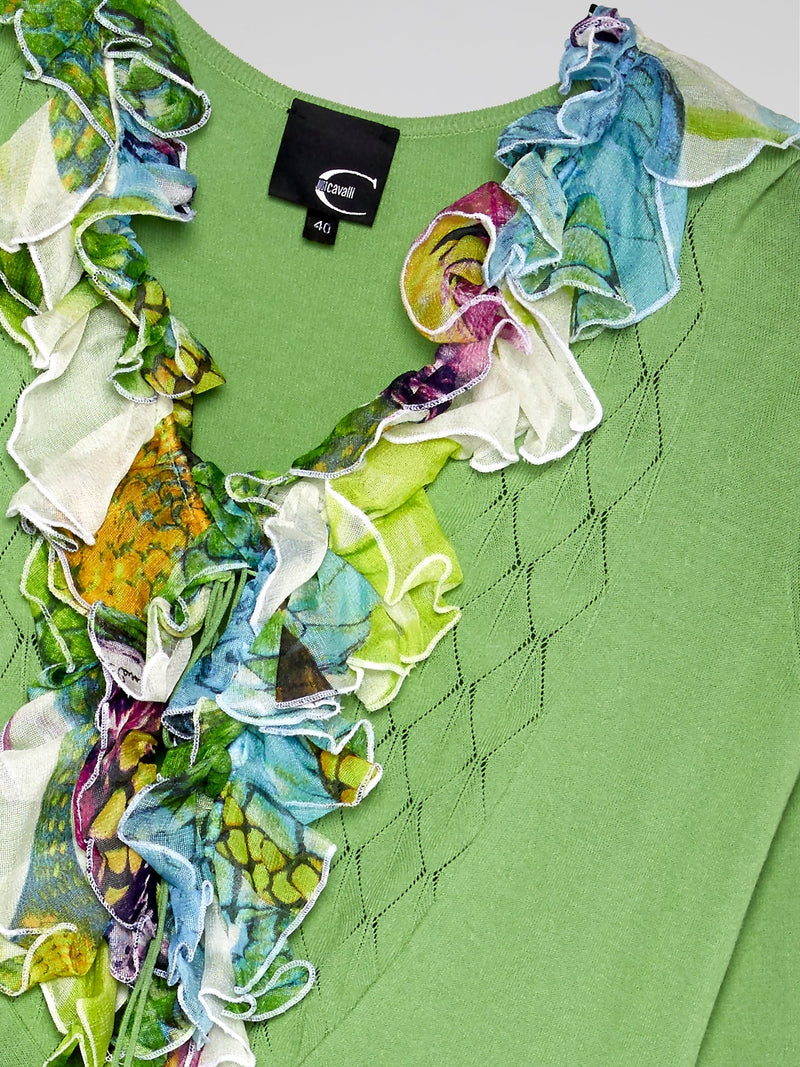 Green Frill-Detail Top