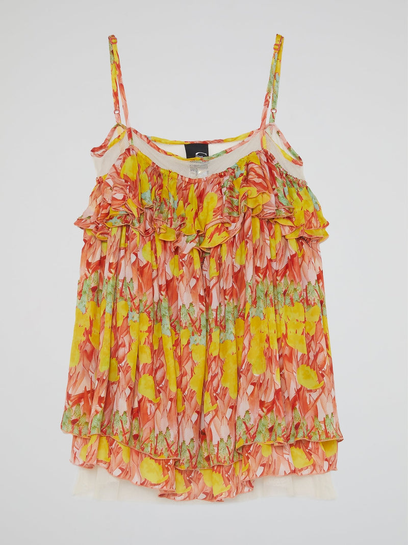 Printed Sleeveless Frill Top