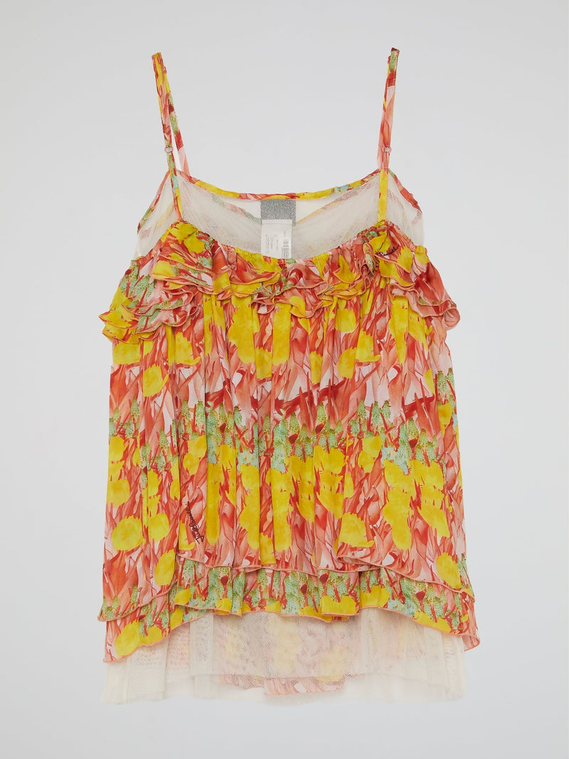 Printed Sleeveless Frill Top