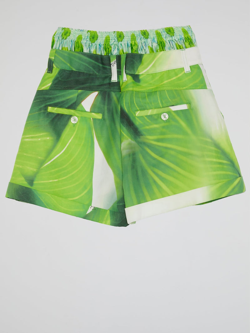 Green Contrast Waist Shorts