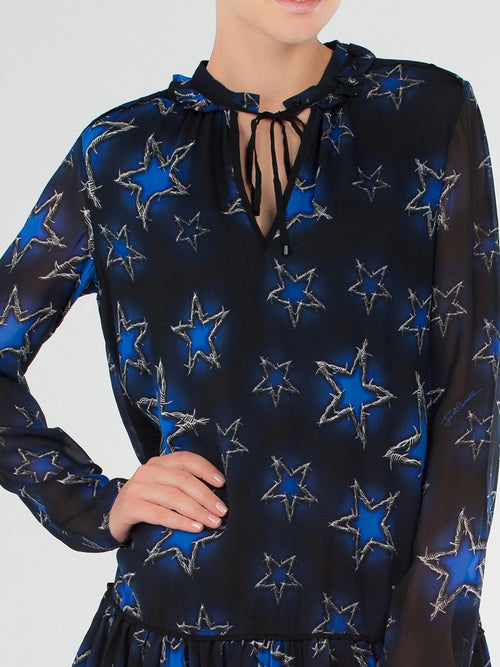 Navy Star Print Drawstring Mini Dress