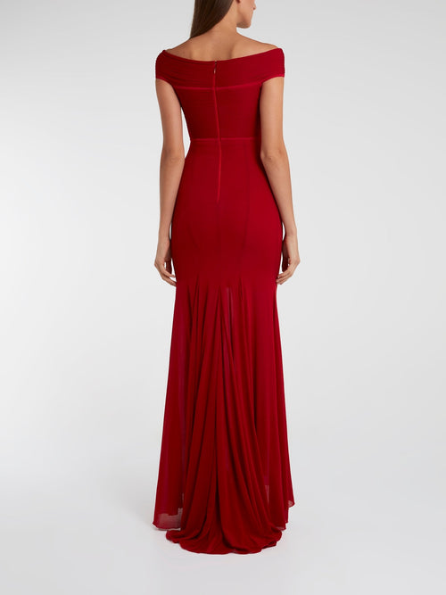 Red Off-The-Shoulder Maxi Dress