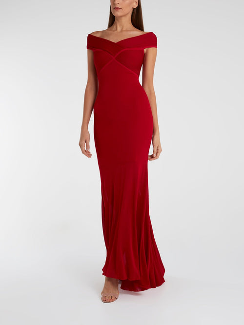 Red Off-The-Shoulder Maxi Dress