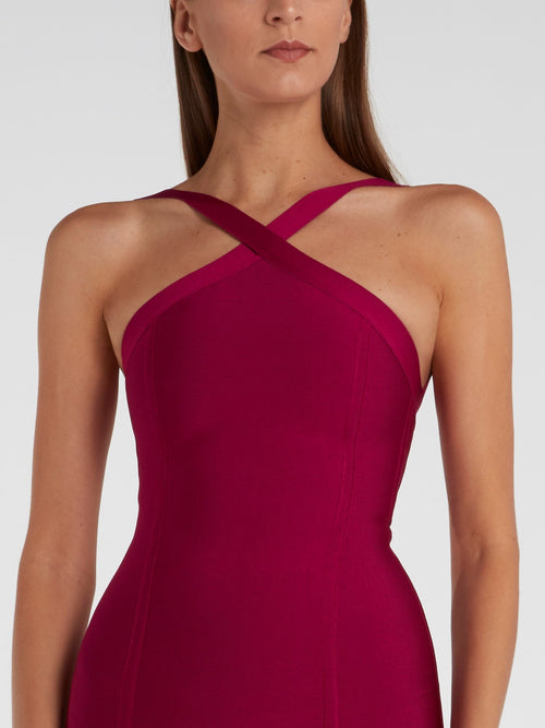 Burgundy Halter Neck Bodycon Dress