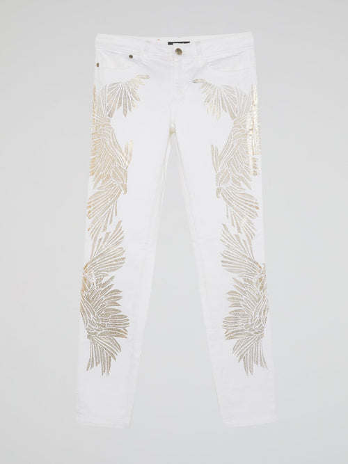 White Embellished Slim Fit Pants