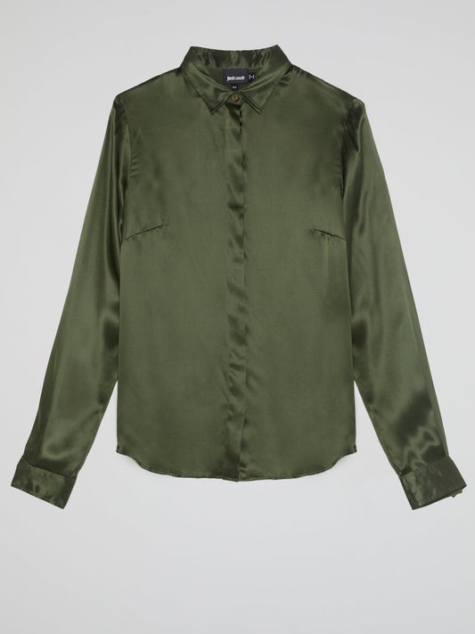 Olive Long Sleeve Silk Shirt