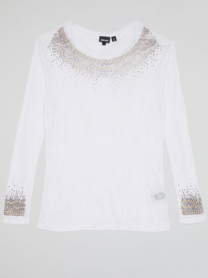 White Studded Long Sleeve Top