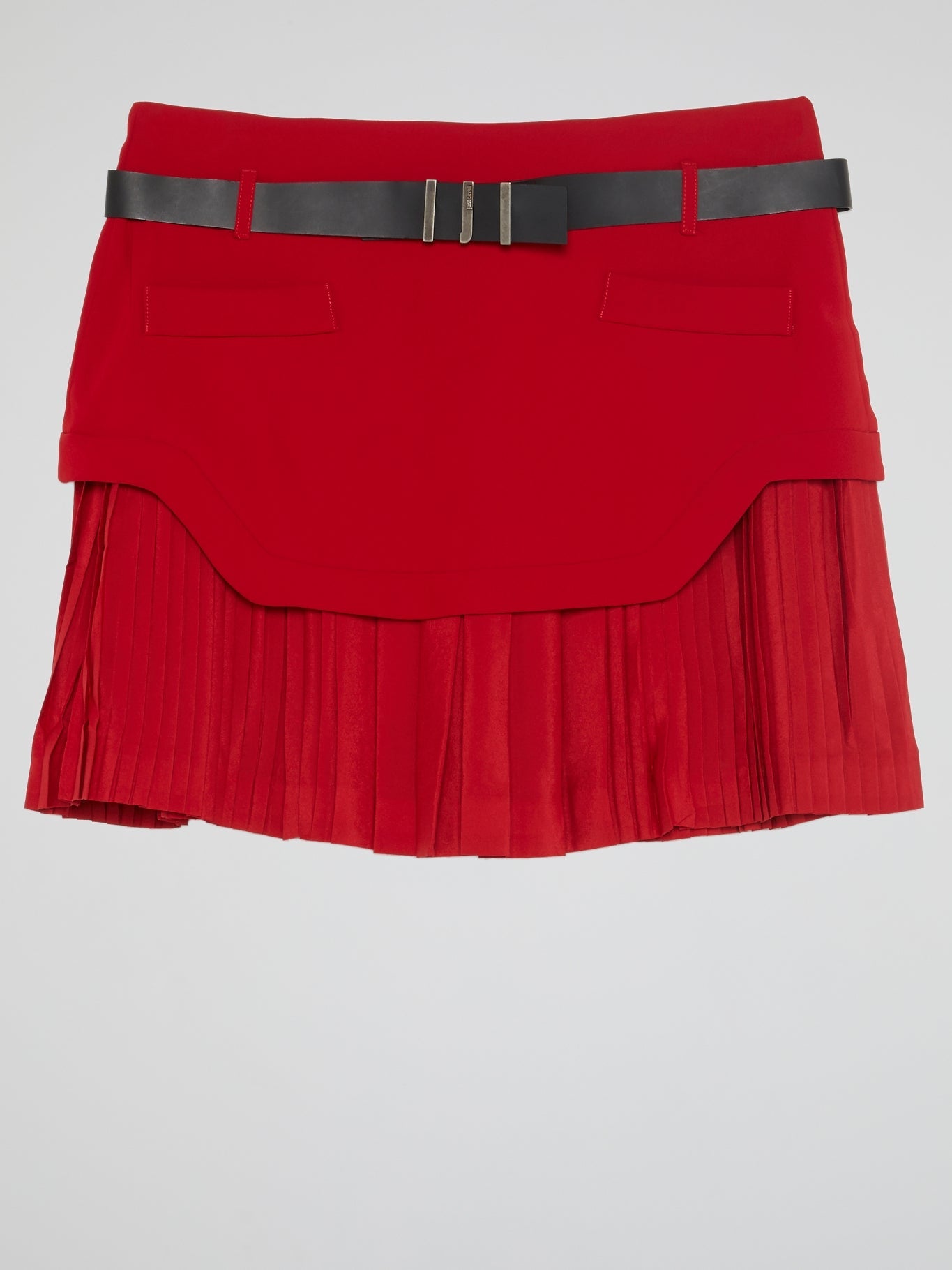 Red Pleated Hem Mini Skirt