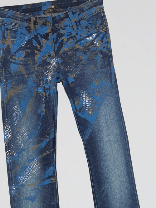 Printed Flared Denim Jeans